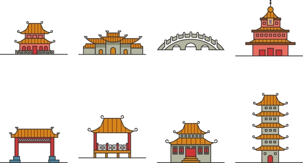 卡通中国风庙宇图案元素