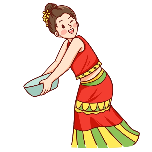 手绘泼水节一个傣族姑娘漫画设计
