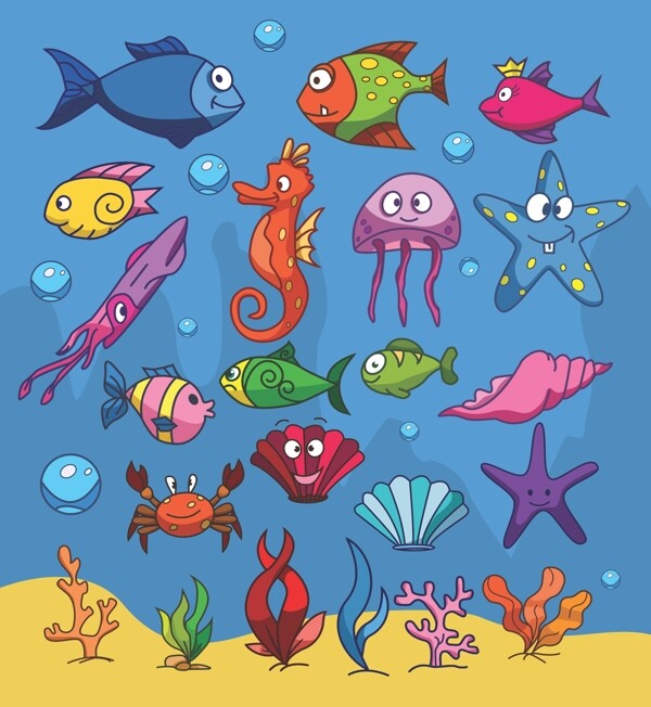 卡通海底生物设计矢量素材