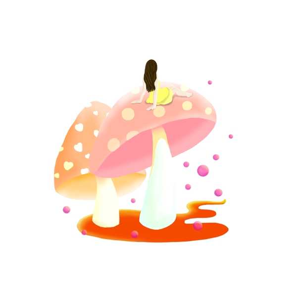 糖果渐融蘑菇与女孩手绘装饰素材