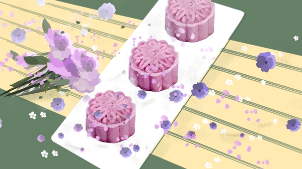 中秋節(jié)月餅花束清新插畫