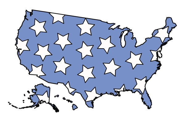 美国地图充满了七月第四矢量的星星