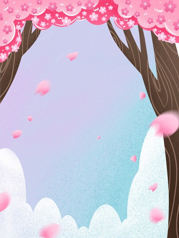 浪漫三月你好樱花树插画背景