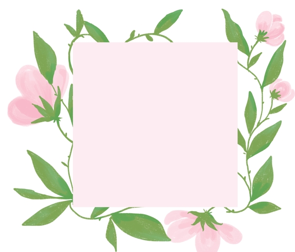 浅粉色花边框插画