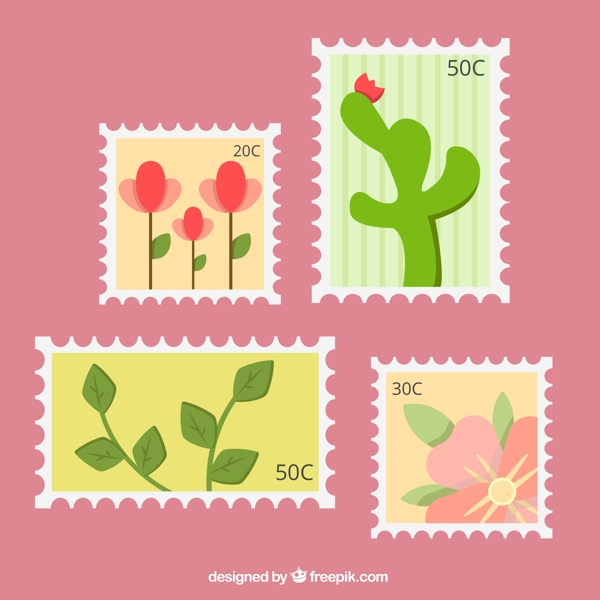 创意植物邮票矢量