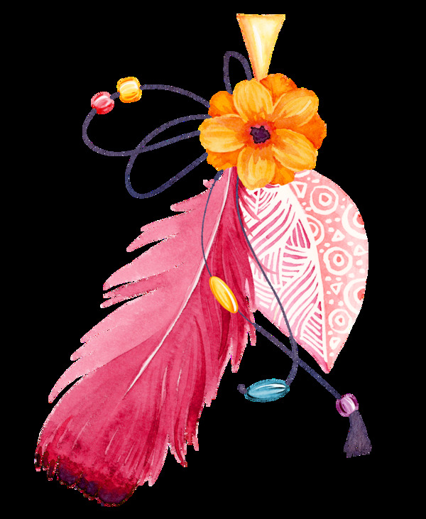 粉色羽毛花朵水彩手绘透明素材