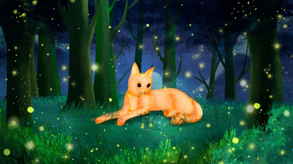 唯美小清新治愈系小貓咪萌寵插畫