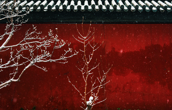 下雪的老北京的红墙