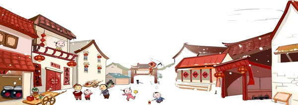 中国风房屋背景透明素材图