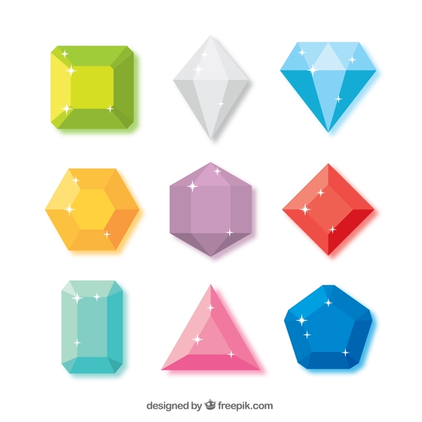 一组多边形彩色钻石