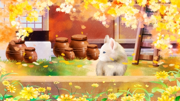 唯美小清新治愈系小貓萌寵插畫