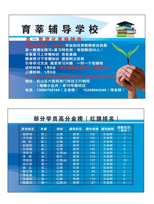 輔導(dǎo)班名片模版圖片
