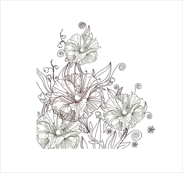 線描花