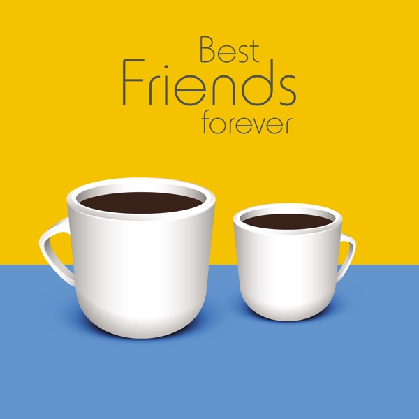 情人节快乐的背景和两杯咖啡和文字永远是最好的朋友