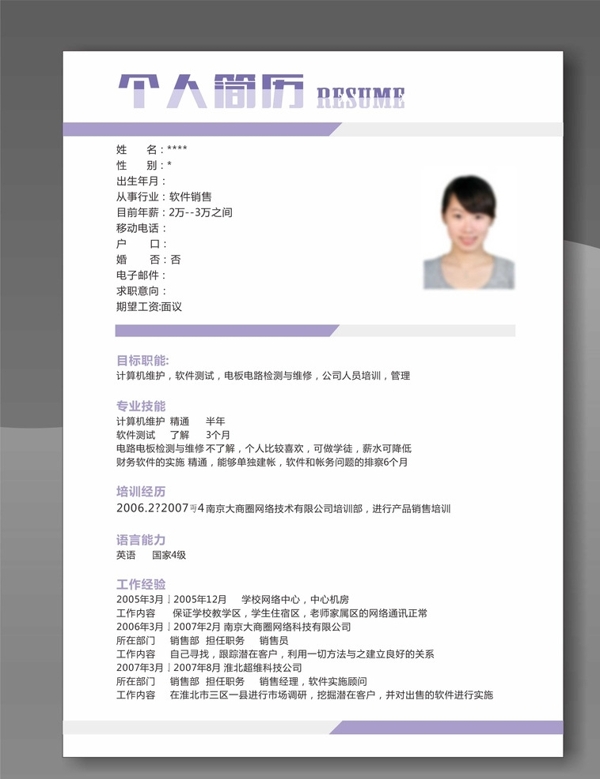 个人简历模板图片