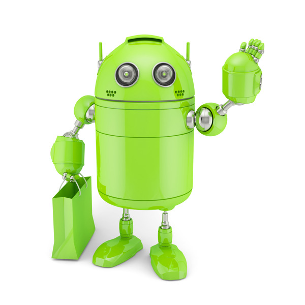 隨著綠色Android的購(gòu)物袋