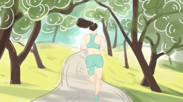 全民健身日之林中小道跑步少女绿色清新