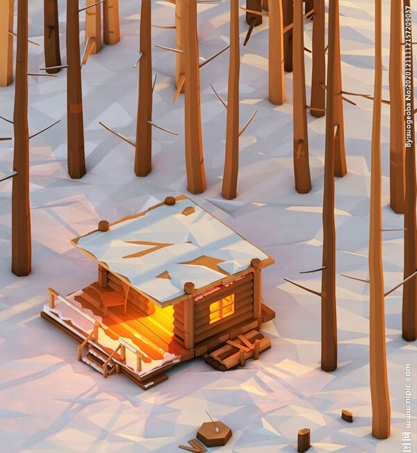 C4D模型林中雪屋小木屋图片