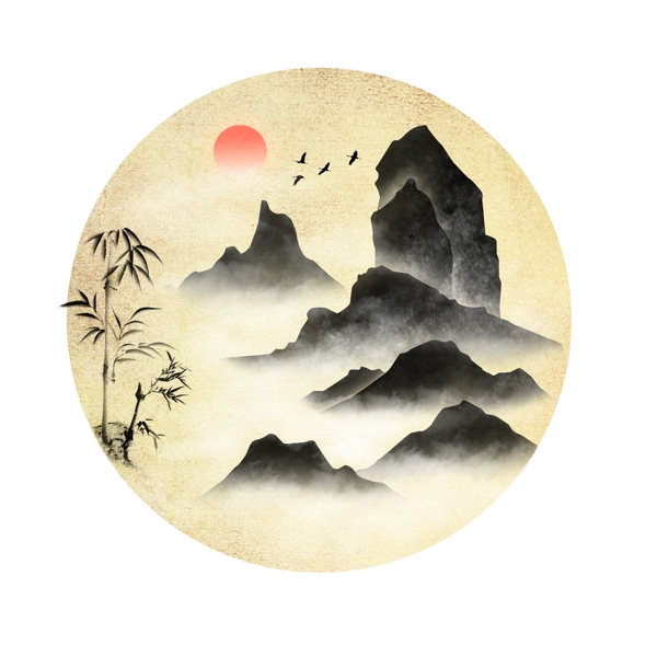 黑色優(yōu)美古風(fēng)水墨山可商用元素
