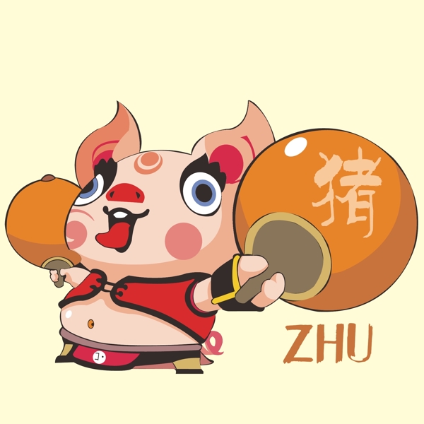 印花矢量圖可愛卡通卡通動物豬十二生肖免費素材