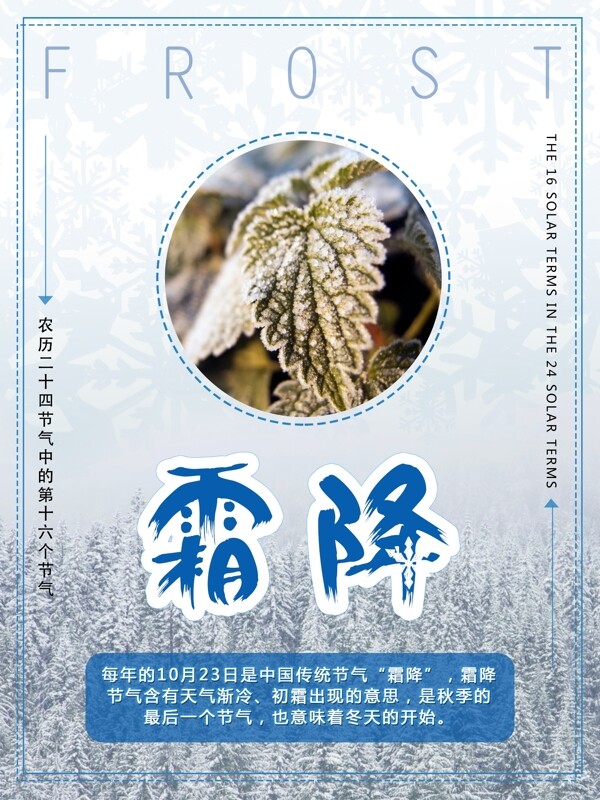 霜降淡藍(lán)色簡約節(jié)氣海報