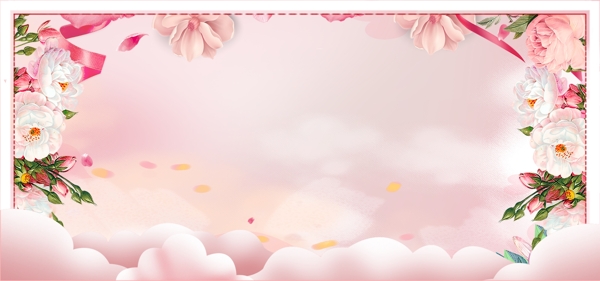 妇女节女王节女神节粉色花朵框架背景