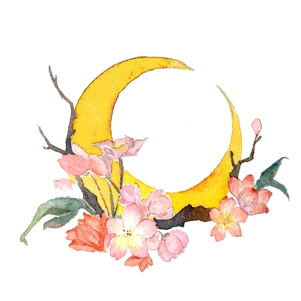 唯美樱花粉色PNG月亮花卉水彩