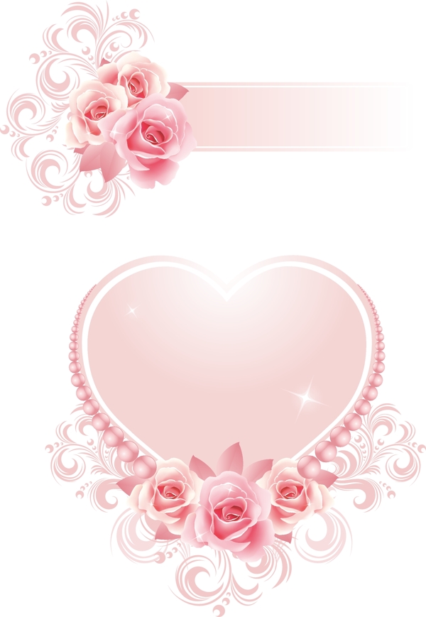 粉色玫瑰与心形图案情人节元素