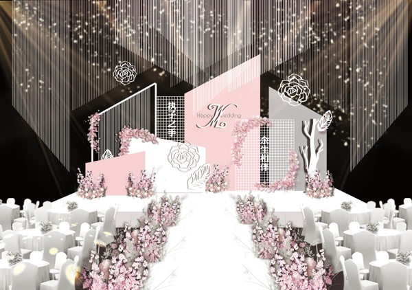 粉白色几何造型婚礼背景