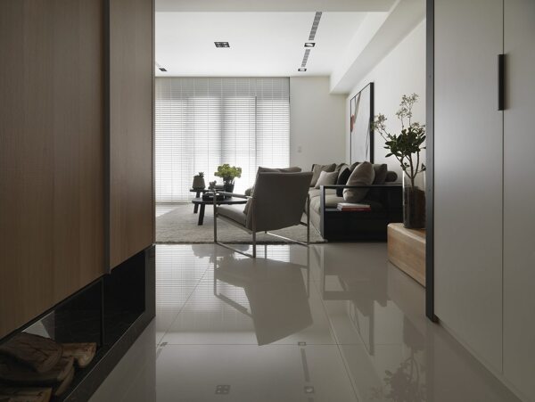 现代客厅白色亮面地板室内装修效果图