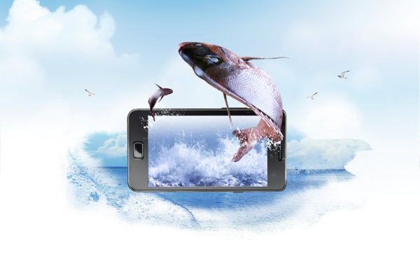 高清大屏手机促销海洋生物背景海报