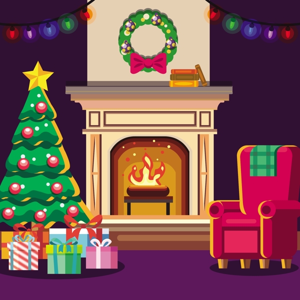 壁炉的圣诞背景素材