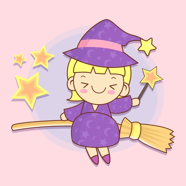 印花矢量圖T恤圖案人物女孩魔女免費(fèi)素材