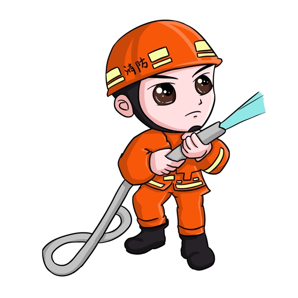 Q版可爱卡通消防员洒水灭火形象