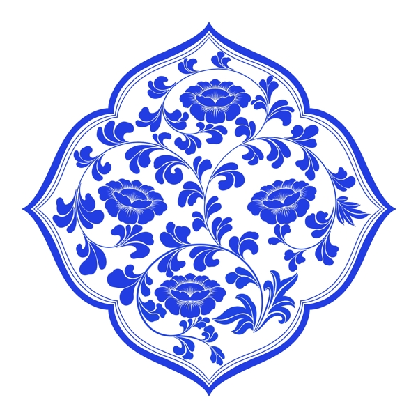 传统中式青花瓷图案牡丹花藤蔓