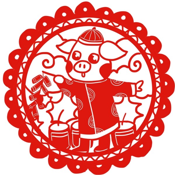 剪紙豬手繪卡通人物PNG素材