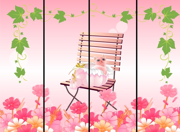 移門(mén)貓與花圖片