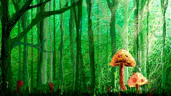 线圈画光森林蘑菇