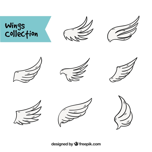 各种素描风格翅膀插图矢量素材