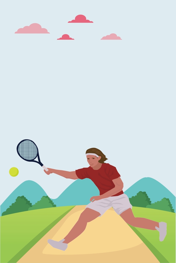 女子打网球户外运动场景海报