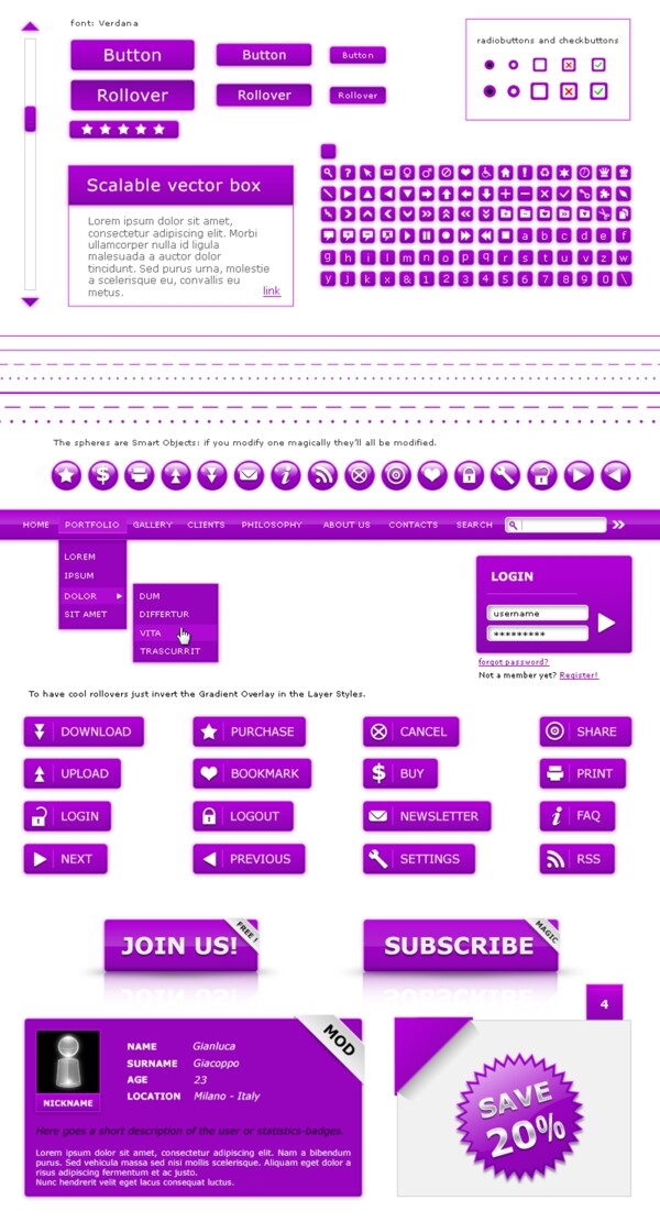 紫色按钮导航社交多媒体图标导航栏热门标签