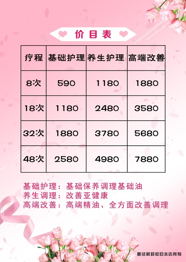 美容價格表