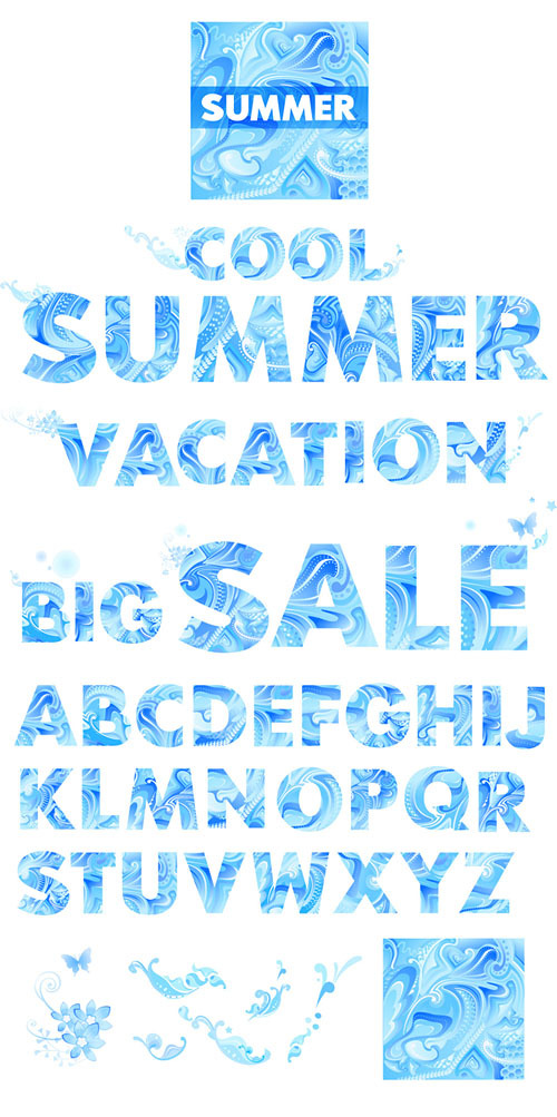字母表中的字母矢量素材蓝色的夏天
