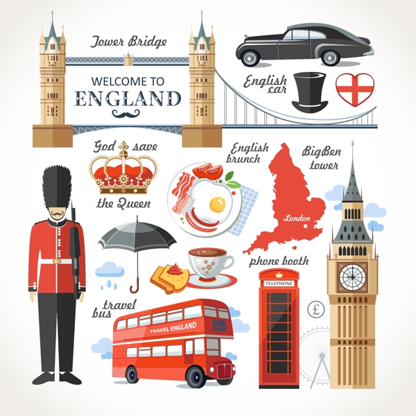 特色英国旅行插画
