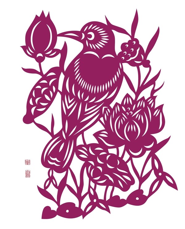 中國傳統(tǒng)剪紙矢量的鳥