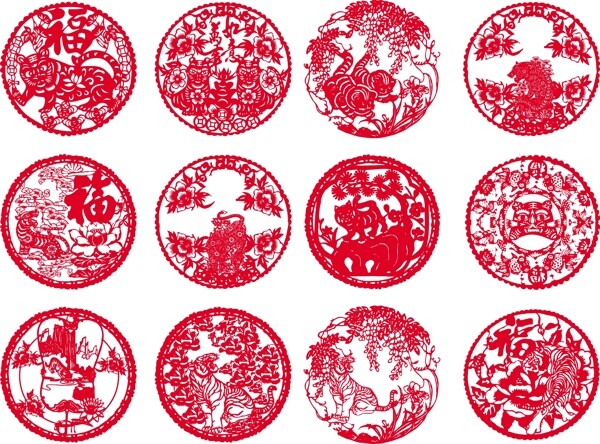 傳統(tǒng)老虎剪紙矢量素材