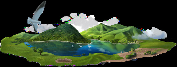 绿色高山湖泊小岛免抠png透明素材