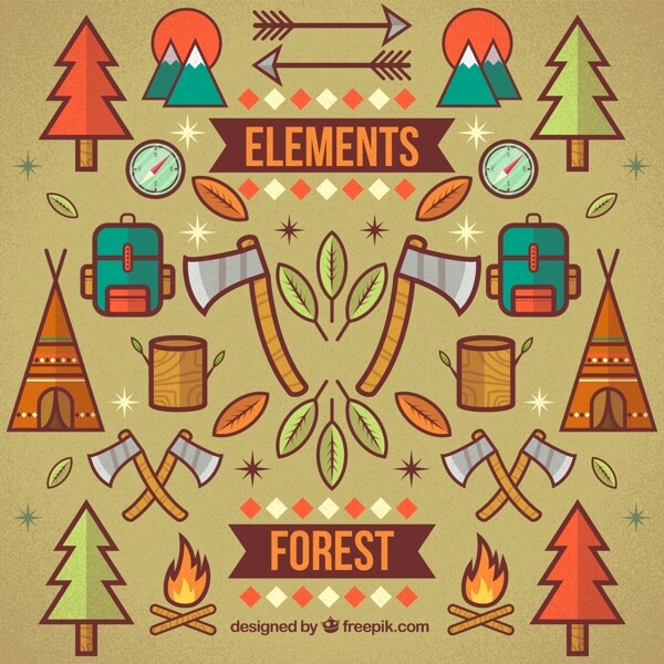 创意森林元素插画矢量素材