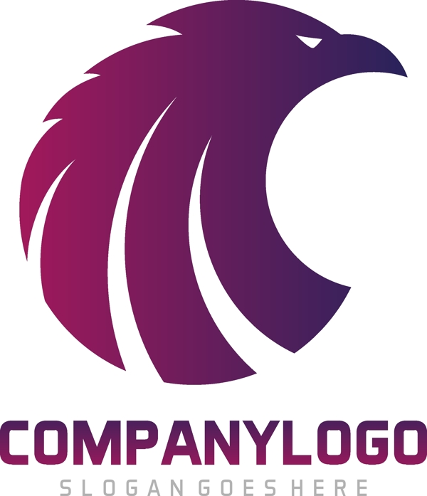 紫色渐变的抽象老鹰头像logo模板