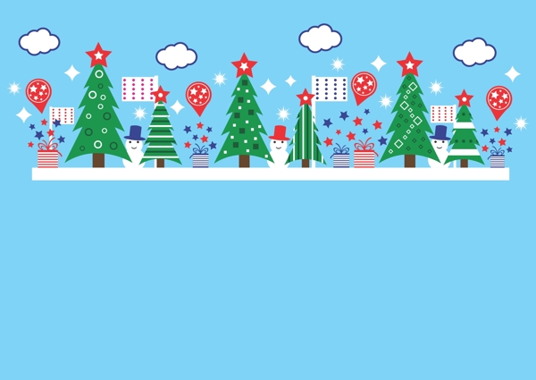 卡通圣誕樹雪人背景矢量素材